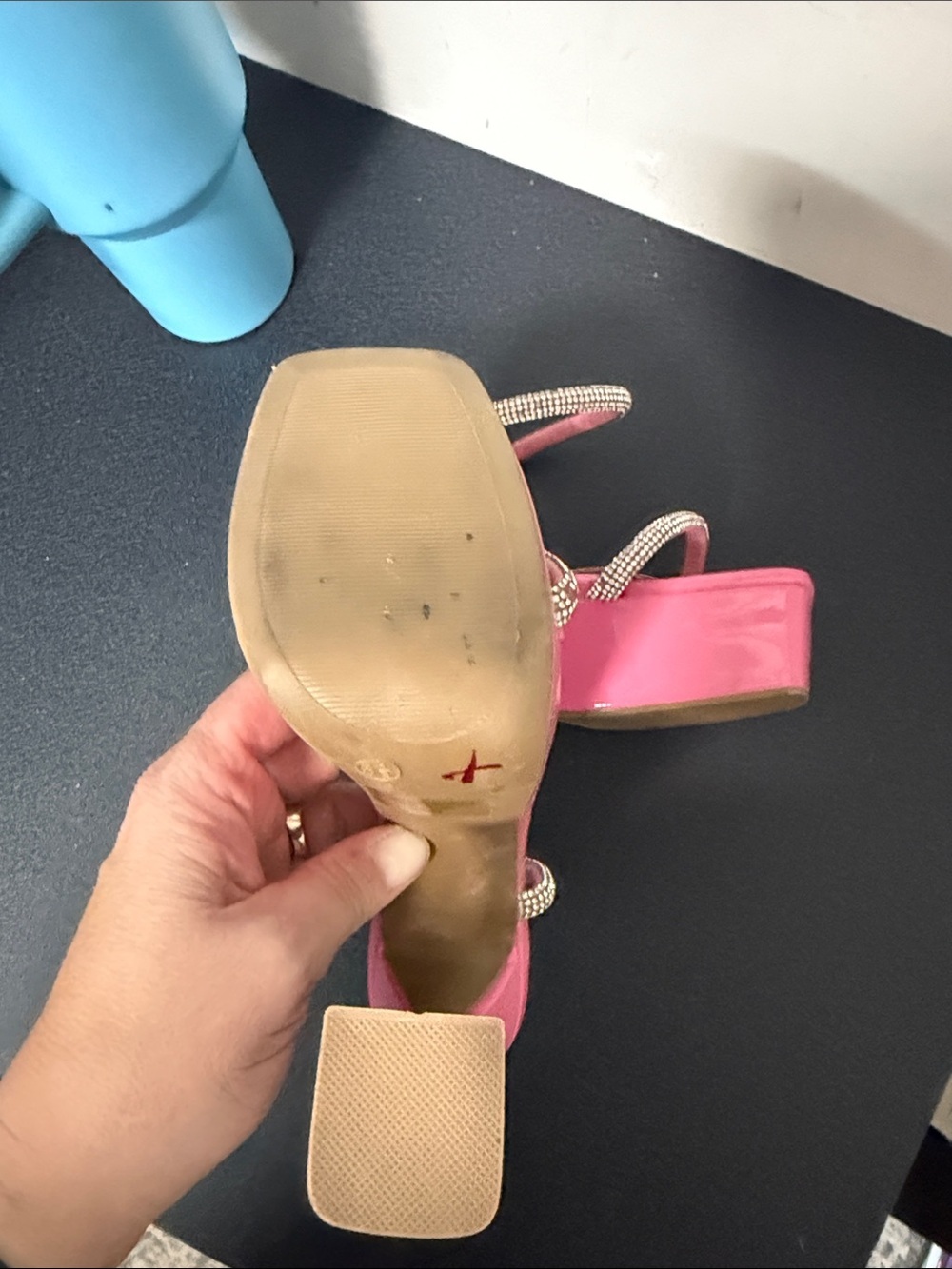 Unbranded Pink Rhinestone Strap Block Heel Sandals - Picture 4 of 5